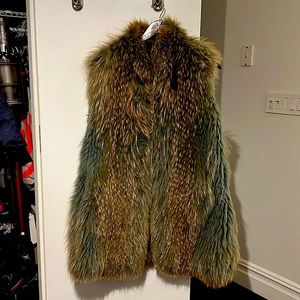 Fur Vest, Vintage, Sleeveless, Earth Tones (hits knee, has closures)